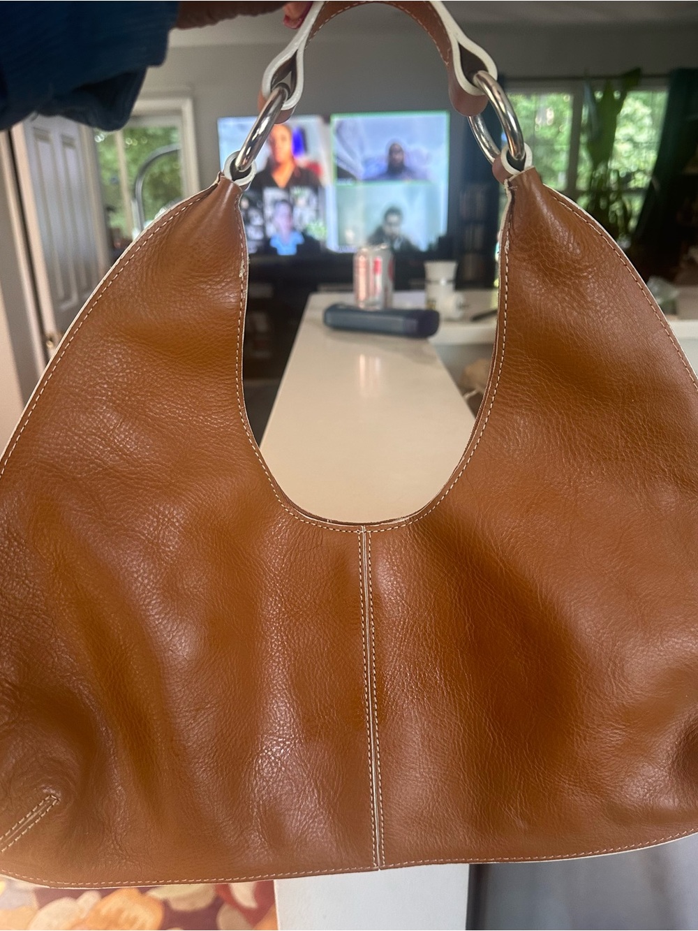 Banana Republic Brown Leather Shoulder Bag with Silver Rings